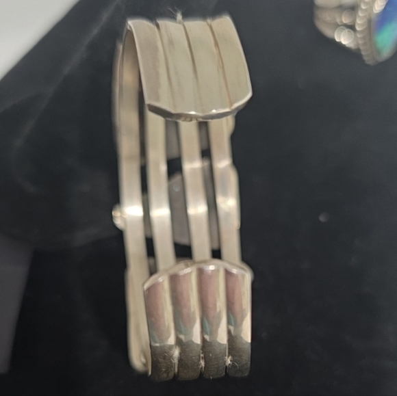 Sterling Silver Navajo Cuff Bracelet & Ring Set Signed Azurite Stones - Picture 4 of 16